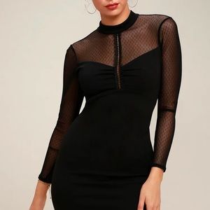 NWT Lulus Black Mesh Long Sleeve Bodycon Dress